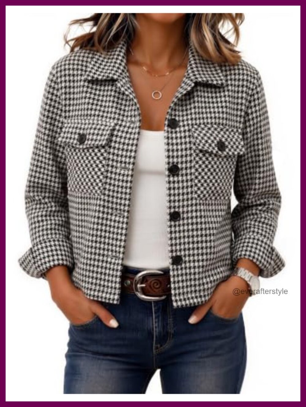Oversized Cropped Plaid Shacket with Button Cuffs